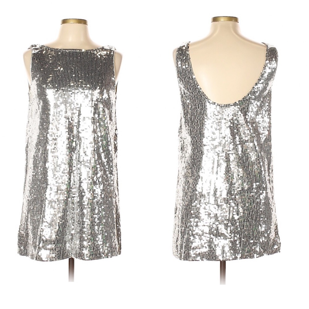 FREE PEOPLE Silver Sequin Cocktail Dress